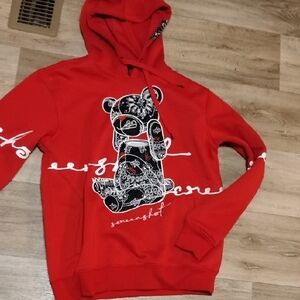 Red Graphic Bear Pullover Hoodie